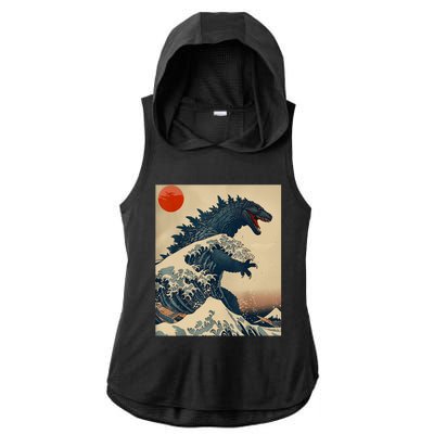 Hokusai The Great Kaiju Off Kanagawa Vintage Japanese Art Ladies PosiCharge Tri-Blend Wicking Draft Hoodie Tank