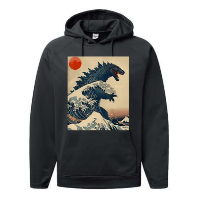 Hokusai The Great Kaiju Off Kanagawa Vintage Japanese Art Performance Fleece Hoodie