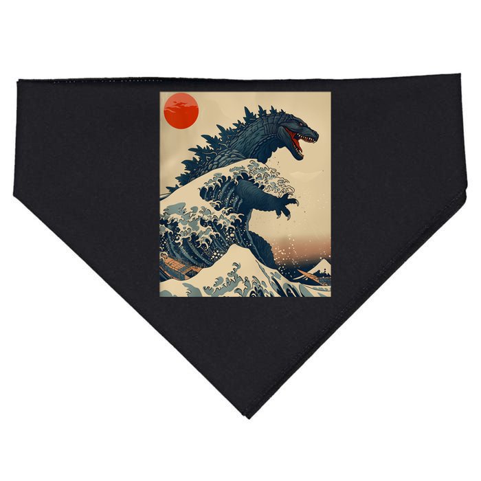 Hokusai The Great Kaiju Off Kanagawa Vintage Japanese Art USA-Made Doggie Bandana