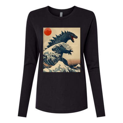 Hokusai The Great Kaiju Off Kanagawa Vintage Japanese Art Womens Cotton Relaxed Long Sleeve T-Shirt