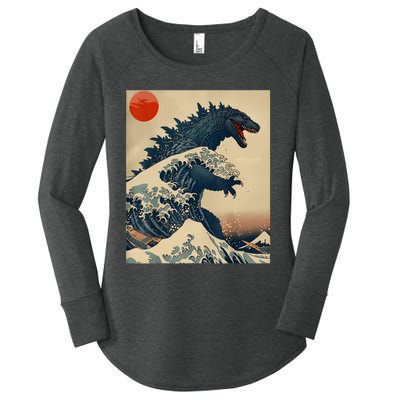 Hokusai The Great Kaiju Off Kanagawa Vintage Japanese Art Women's Perfect Tri Tunic Long Sleeve Shirt