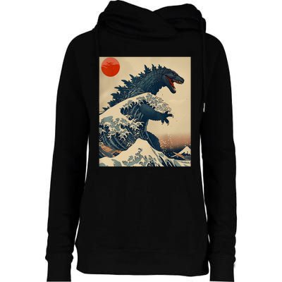 Hokusai The Great Kaiju Off Kanagawa Vintage Japanese Art Womens Funnel Neck Pullover Hood