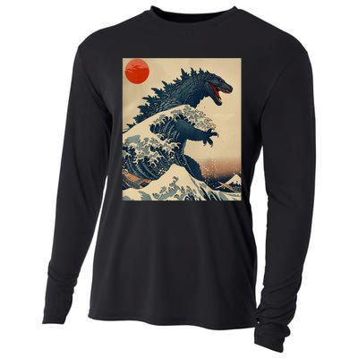 Hokusai The Great Kaiju Off Kanagawa Vintage Japanese Art Cooling Performance Long Sleeve Crew