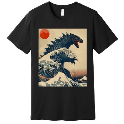 Hokusai The Great Kaiju Off Kanagawa Vintage Japanese Art Premium T-Shirt