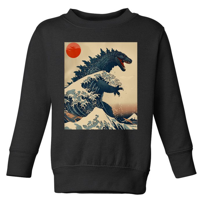 Hokusai The Great Kaiju Off Kanagawa Vintage Japanese Art Toddler Sweatshirt