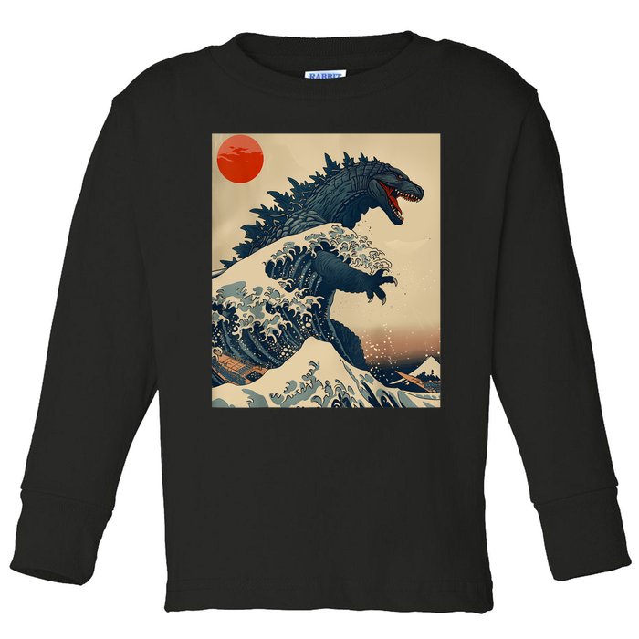 Hokusai The Great Kaiju Off Kanagawa Vintage Japanese Art Toddler Long Sleeve Shirt