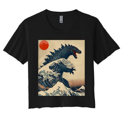 Hokusai The Great Kaiju Off Kanagawa Vintage Japanese Art Women's Crop Top Tee