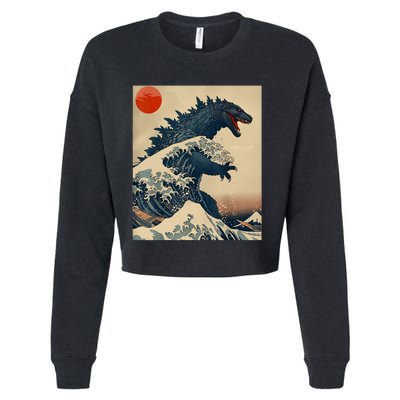 Hokusai The Great Kaiju Off Kanagawa Vintage Japanese Art Cropped Pullover Crew