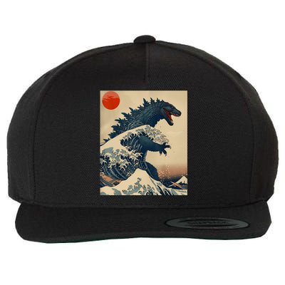 Hokusai The Great Kaiju Off Kanagawa Vintage Japanese Art Wool Snapback Cap