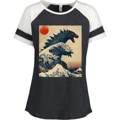 Hokusai The Great Kaiju Off Kanagawa Vintage Japanese Art Enza Ladies Jersey Colorblock Tee