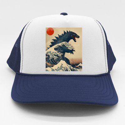 Hokusai The Great Kaiju Off Kanagawa Vintage Japanese Art Trucker Hat