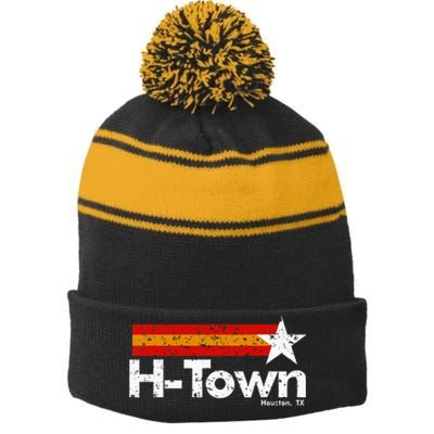 H Town Houston Texas Stripe Pom Pom Beanie