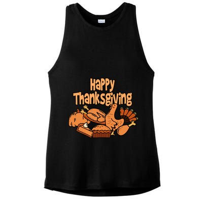 Happy Thanksgiving Holiday Festive Turkey Ladies PosiCharge Tri-Blend Wicking Tank