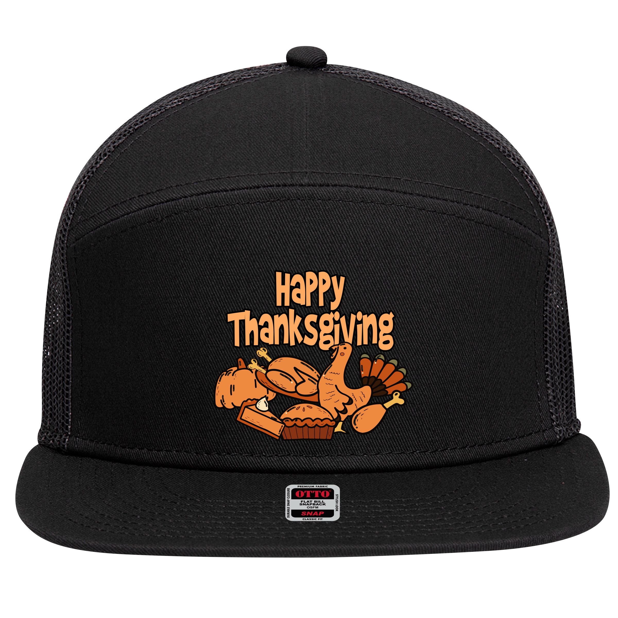 Happy Thanksgiving Holiday Festive Turkey 7 Panel Mesh Trucker Snapback Hat