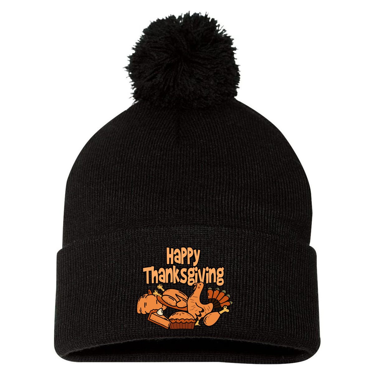 Happy Thanksgiving Holiday Festive Turkey Pom Pom 12in Knit Beanie