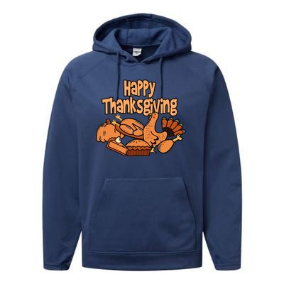 Happy Thanksgiving Holiday Festive Turkey Performance Fleece Hoodie