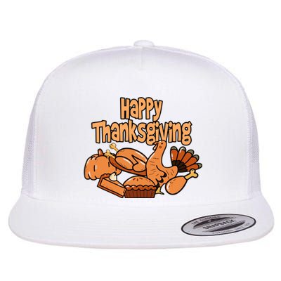 Happy Thanksgiving Holiday Festive Turkey Flat Bill Trucker Hat