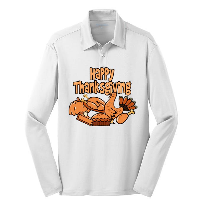 Happy Thanksgiving Holiday Festive Turkey Silk Touch Performance Long Sleeve Polo