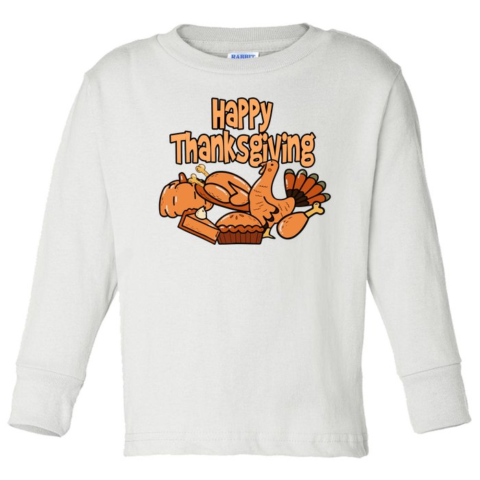 Happy Thanksgiving Holiday Festive Turkey Toddler Long Sleeve Shirt