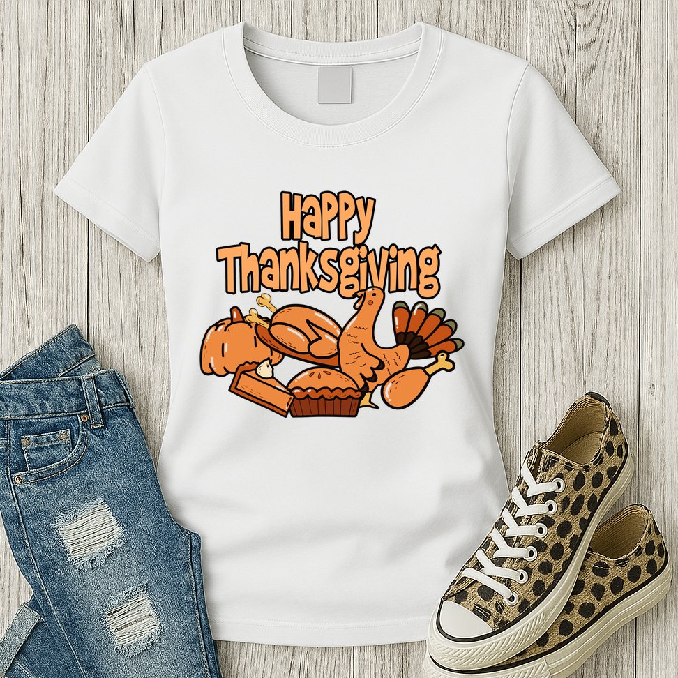 Happy Thanksgiving Holiday Festive Turkey Womens T-Shirt