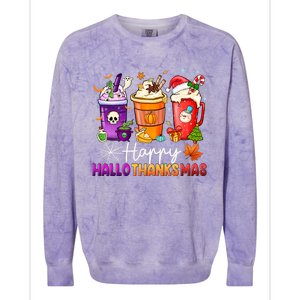 Halloween Thanksgiving Happy Hallothanksmas Coffee Latte Gift Colorblast Crewneck Sweatshirt