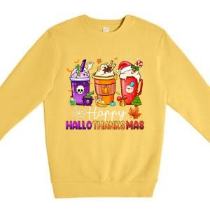 Halloween Thanksgiving Happy Hallothanksmas Coffee Latte Gift Premium Crewneck Sweatshirt