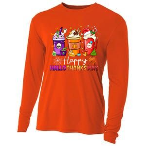 Halloween Thanksgiving Happy Hallothanksmas Coffee Latte Gift Cooling Performance Long Sleeve Crew