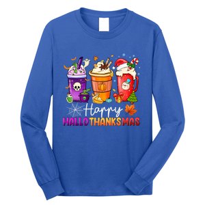 Halloween Thanksgiving Happy Hallothanksmas Coffee Latte Gift Long Sleeve Shirt