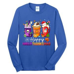 Halloween Thanksgiving Happy Hallothanksmas Coffee Latte Gift Tall Long Sleeve T-Shirt