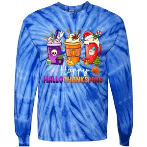 Halloween Thanksgiving Happy Hallothanksmas Coffee Latte Gift Tie-Dye Long Sleeve Shirt