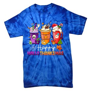 Halloween Thanksgiving Happy Hallothanksmas Coffee Latte Gift Tie-Dye T-Shirt