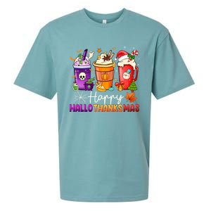 Halloween Thanksgiving Happy Hallothanksmas Coffee Latte Gift Sueded Cloud Jersey T-Shirt