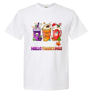 Halloween Thanksgiving Happy Hallothanksmas Coffee Latte Gift Garment-Dyed Heavyweight T-Shirt