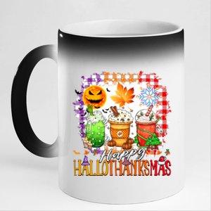 Halloween Thanksgiving Happy Hallothanksmas Coffee Latte Great Gift 11oz Black Color Changing Mug