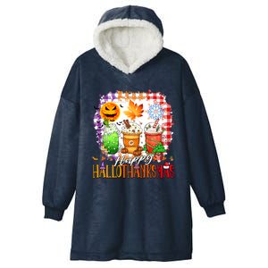 Halloween Thanksgiving Happy Hallothanksmas Coffee Latte Great Gift Hooded Wearable Blanket