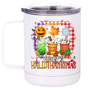 Halloween Thanksgiving Happy Hallothanksmas Coffee Latte Great Gift 12 oz Stainless Steel Tumbler Cup