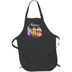 Halloween Thanksgiving Happy HalloThanksMas Coffee Latte Full-Length Apron With Pockets