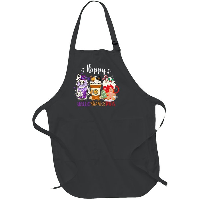 Halloween Thanksgiving Happy HalloThanksMas Coffee Latte Full-Length Apron With Pockets