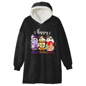 Halloween Thanksgiving Happy HalloThanksMas Coffee Latte Hooded Wearable Blanket