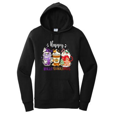 Halloween Thanksgiving Happy HalloThanksMas Coffee Latte Women's Pullover Hoodie