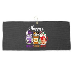 Halloween Thanksgiving Happy HalloThanksMas Coffee Latte Large Microfiber Waffle Golf Towel