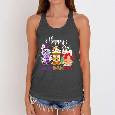 Halloween Thanksgiving Happy HalloThanksMas Coffee Latte Women's Knotted Racerback Tank