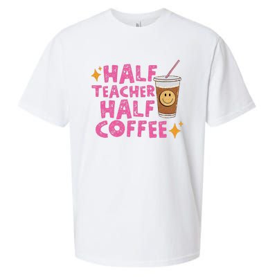 Half Teacher Half Coffee Teacher Coffee Teach Repeat Sueded Cloud Jersey T-Shirt