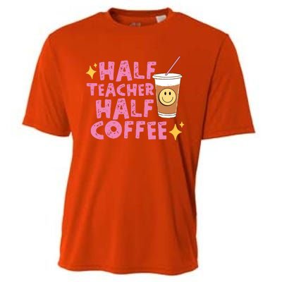 Half Teacher Half Coffee Teacher Coffee Teach Repeat Cooling Performance Crew T-Shirt