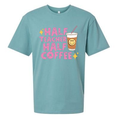 Half Teacher Half Coffee Teacher Coffee Teach Repeat Sueded Cloud Jersey T-Shirt