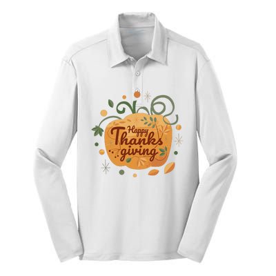 Happy Thanksgiving Holiday Pumpkin Autumn Silk Touch Performance Long Sleeve Polo