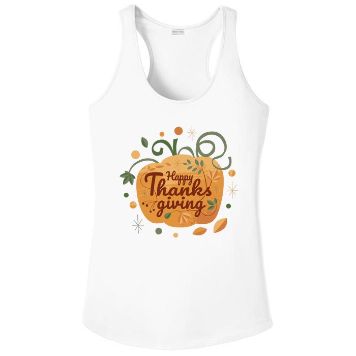 Happy Thanksgiving Holiday Pumpkin Autumn Ladies PosiCharge Competitor Racerback Tank