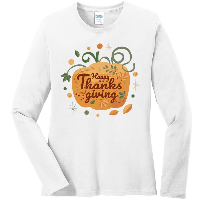 Happy Thanksgiving Holiday Pumpkin Autumn Ladies Long Sleeve Shirt