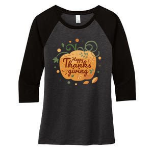 Happy Thanksgiving Holiday Pumpkin Autumn Women's Tri-Blend 3/4-Sleeve Raglan Shirt