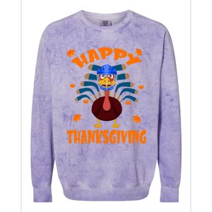 Happy Thanksgiving Hockey Lover Turkey Playing Hockey Gift Colorblast Crewneck Sweatshirt